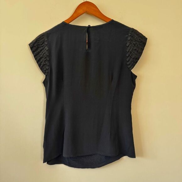 Escada Black Ruffled Blouse 100% Silk Size 6 - Picture 6 of 8